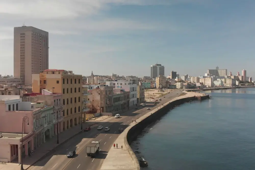 Aerial view of Havana’s Malecón and its bay